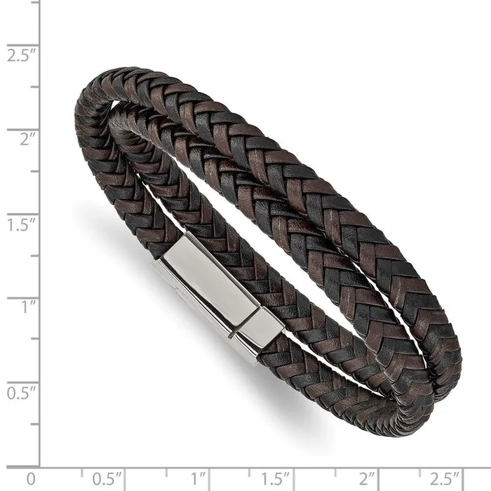 Chisel Bracelets Stainless Steel Polished BrownBlack Leather Braided 1575in Wrap Bracelet Chisel Bracelets Stainless Steel Polished BrownBlack Leather Braided 1575in Wrap Bracelet