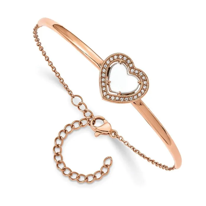Chisel Bracelets Stainless Steel Polished Rose IP White Enamel CZ Heart w2in ext Bracelet Chisel Bracelets Stainless Steel Polished Rose IP White Enamel CZ Heart w2in ext Bracelet