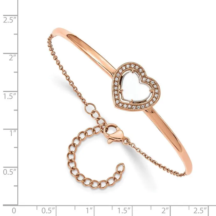 Chisel Bracelets Stainless Steel Polished Rose IP White Enamel CZ Heart w2in ext Bracelet Chisel Bracelets Stainless Steel Polished Rose IP White Enamel CZ Heart w2in ext Bracelet