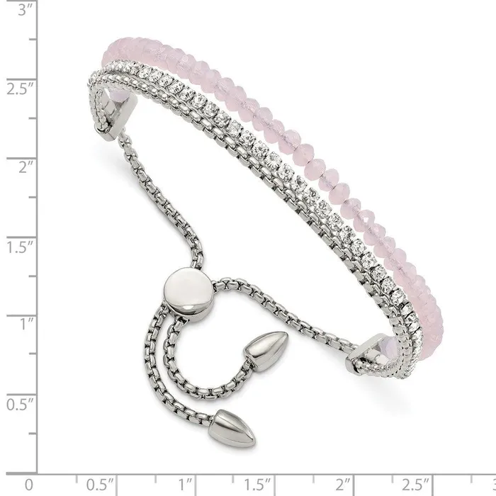 Chisel Bracelets Stainless Steel Polished wPink and White Crystal Adjustable Bracelet Chisel Bracelets Stainless Steel Polished wPink and White Crystal Adjustable Bracelet