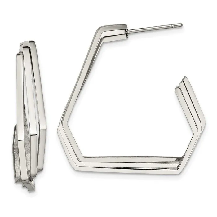 Chisel Earrings Stainless Steel Polished Geometric Post J Hoop Earrings