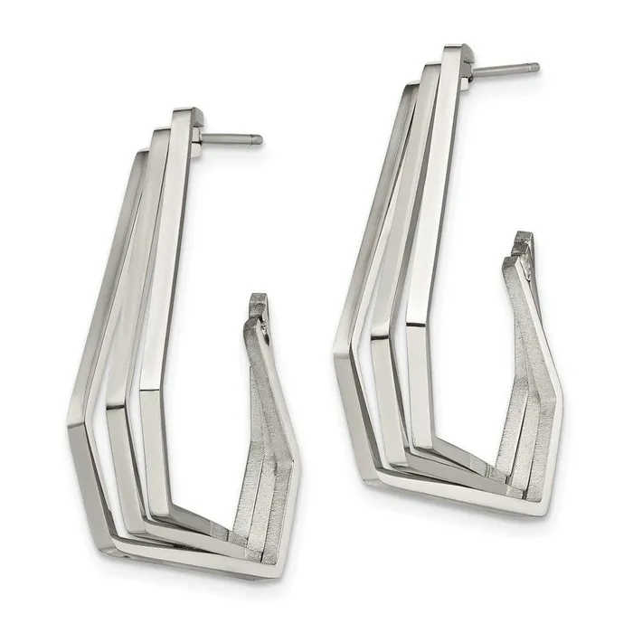Chisel Earrings Stainless Steel Polished Geometric Post J Hoop Earrings Chisel Earrings Stainless Steel Polished Geometric Post J Hoop Earrings