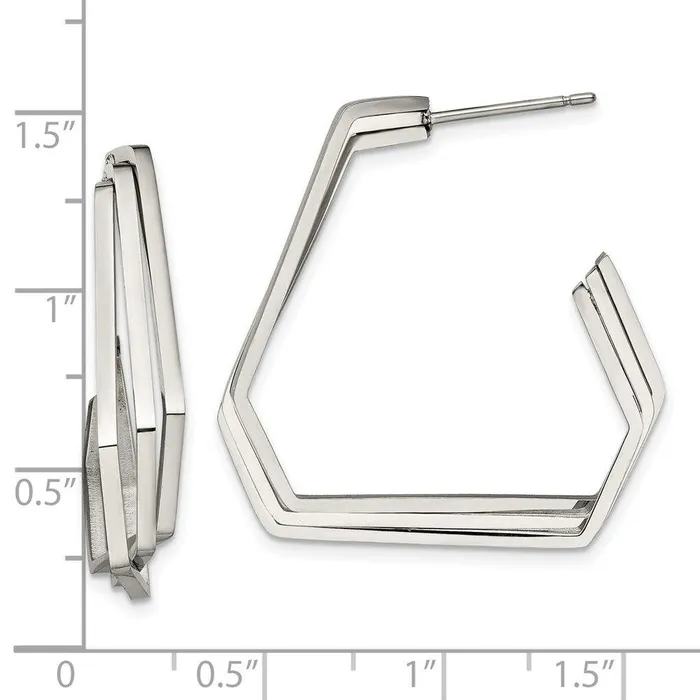 Chisel Earrings Stainless Steel Polished Geometric Post J Hoop Earrings Chisel Earrings Stainless Steel Polished Geometric Post J Hoop Earrings