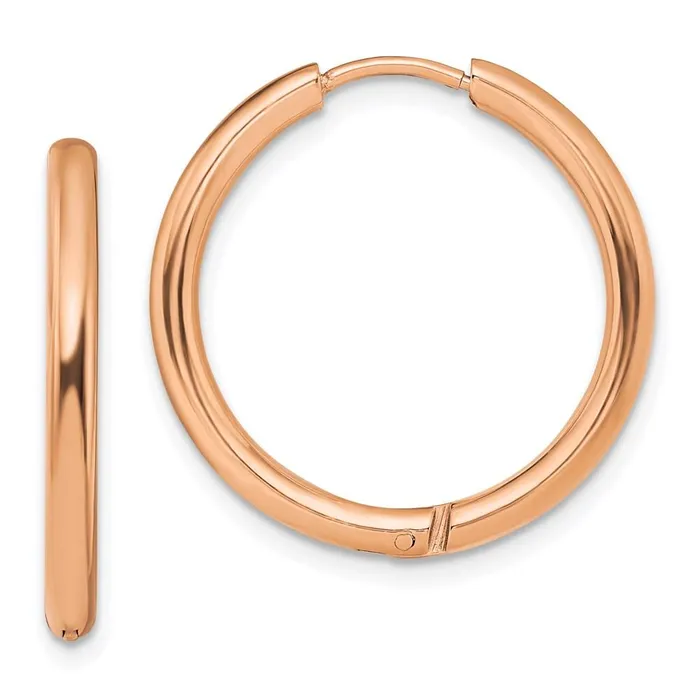 Chisel Earrings Stainless Steel Polished Rose IPplated 25mm Hinged Hoop Earrings Chisel Earrings Stainless Steel Polished Rose IPplated 25mm Hinged Hoop Earrings