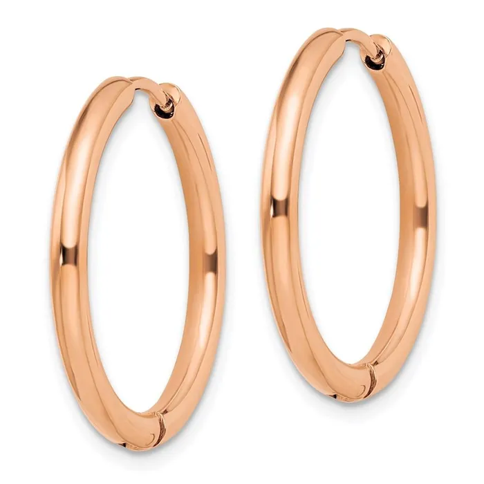 Chisel Earrings Stainless Steel Polished Rose IPplated 25mm Hinged Hoop Earrings Chisel Earrings Stainless Steel Polished Rose IPplated 25mm Hinged Hoop Earrings