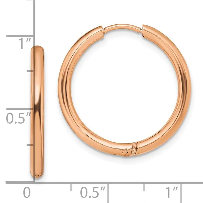 Chisel Earrings Stainless Steel Polished Rose IPplated 25mm Hinged Hoop Earrings Chisel Earrings Stainless Steel Polished Rose IPplated 25mm Hinged Hoop Earrings