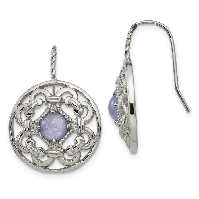 Chisel Earrings Stainless Steel Polished Synthetic Purple Calcedony Earrings Chisel Earrings Stainless Steel Polished Synthetic Purple Calcedony Earrings