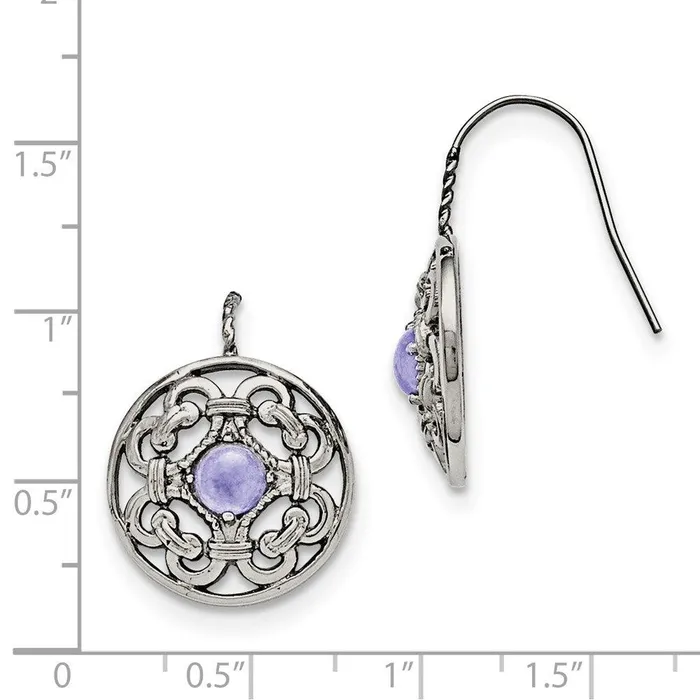 Chisel Earrings Stainless Steel Polished Synthetic Purple Calcedony Earrings Chisel Earrings Stainless Steel Polished Synthetic Purple Calcedony Earrings