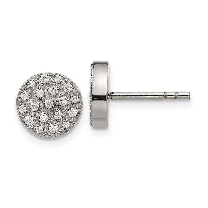 Chisel Earrings Stainless Steel Polished with CZ Post Earrings