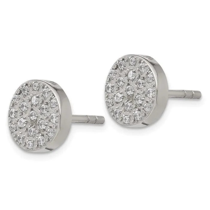 Chisel Earrings Stainless Steel Polished with CZ Post Earrings Chisel Earrings Stainless Steel Polished with CZ Post Earrings