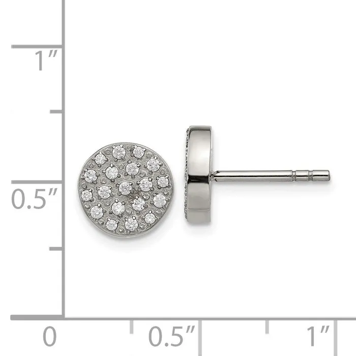 Chisel Earrings Stainless Steel Polished with CZ Post Earrings Chisel Earrings Stainless Steel Polished with CZ Post Earrings