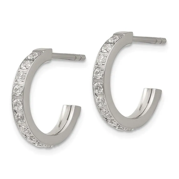Chisel Earrings Stainless Steel Polished with CZ Post Hoop Earrings Chisel Earrings Stainless Steel Polished with CZ Post Hoop Earrings
