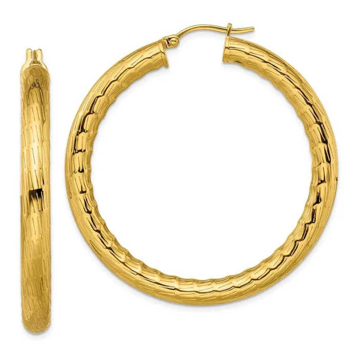 Chisel Earrings Stainless Steel Yellow IPplated Textured Polished Hoop Earrings Chisel Earrings Stainless Steel Yellow IPplated Textured Polished Hoop Earrings