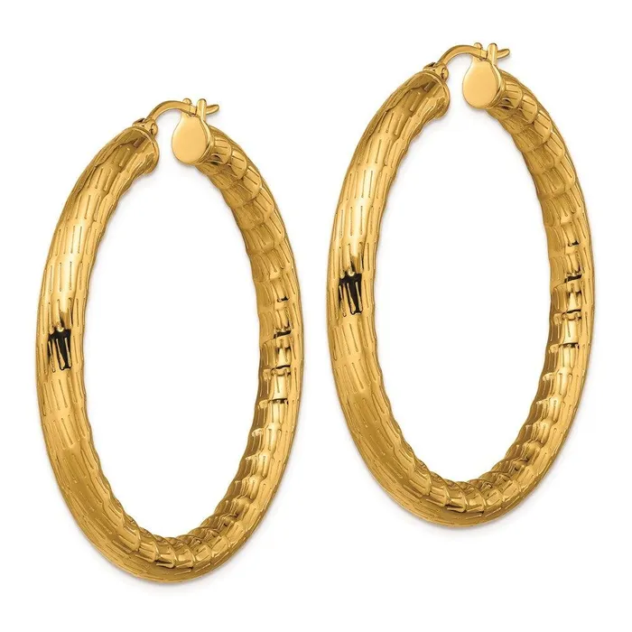 Chisel Earrings Stainless Steel Yellow IPplated Textured Polished Hoop Earrings Chisel Earrings Stainless Steel Yellow IPplated Textured Polished Hoop Earrings