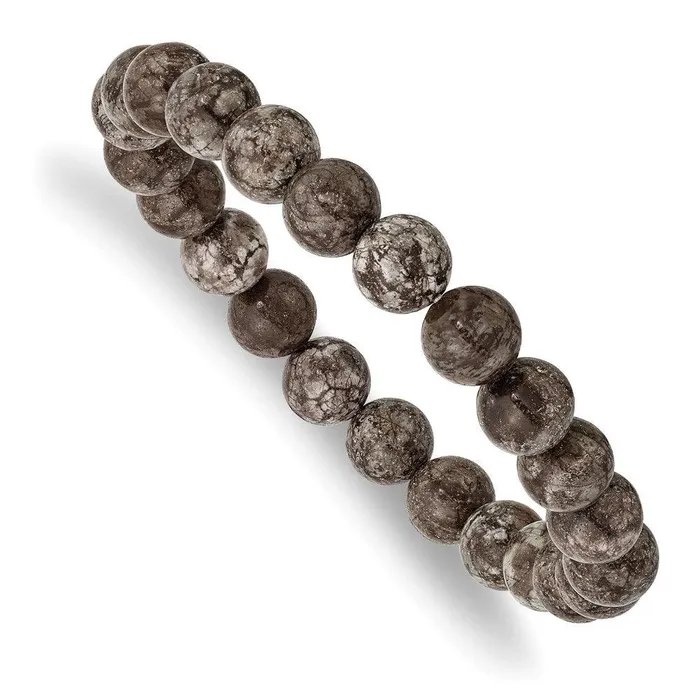 Chisel Grey Snowflake Agate Beaded Stretch Bracelet Bracelets
