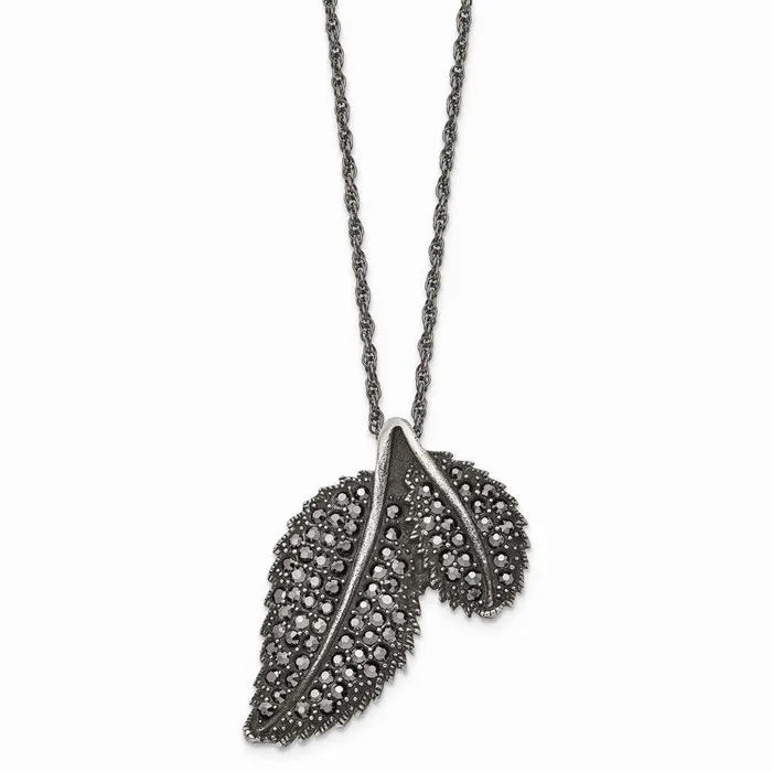 Chisel Necklaces Stainless Steel Marcasite and Antiqued Leaf Necklace Chisel Necklaces Stainless Steel Marcasite and Antiqued Leaf Necklace