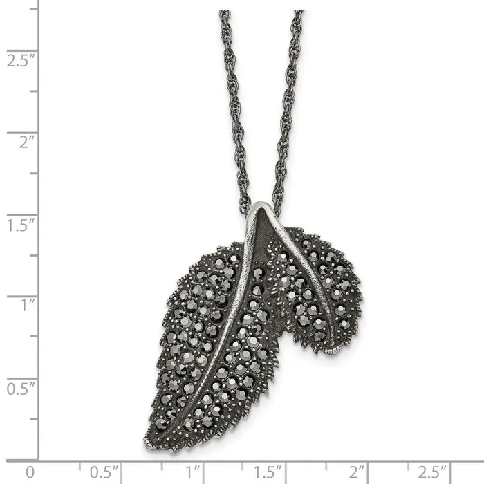 Chisel Necklaces Stainless Steel Marcasite and Antiqued Leaf Necklace Chisel Necklaces Stainless Steel Marcasite and Antiqued Leaf Necklace