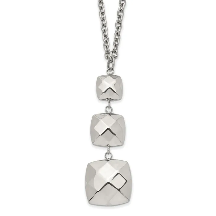Chisel Necklaces Stainless Steel Polished Hollow Squares Dangle Necklace