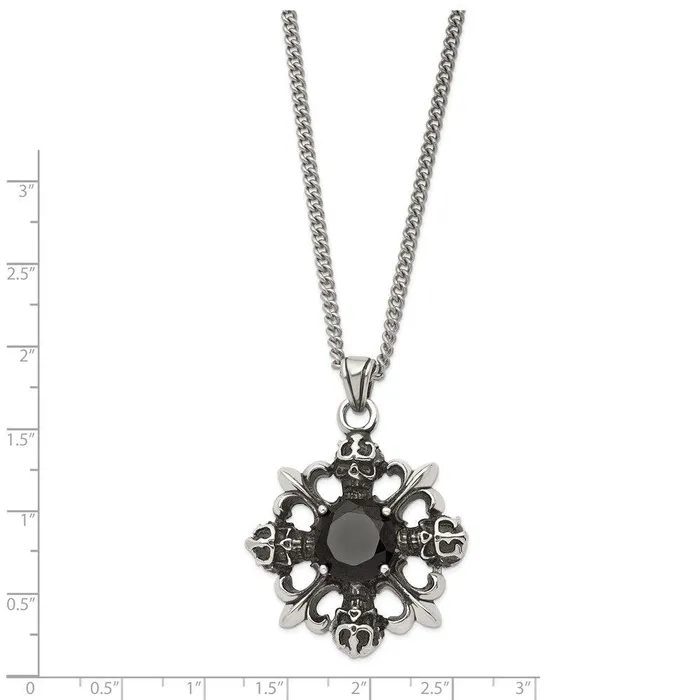 Chisel Necklaces Stainless Steel Skulls Fleur de lis wBlack CZ 22in Necklace Chisel Necklaces Stainless Steel Skulls Fleur de lis wBlack CZ 22in Necklace
