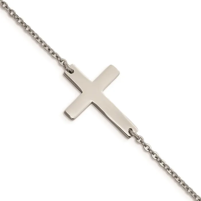 Chisel Stainless Steel Polished Sideways Cross 725in Bracelet Bracelets