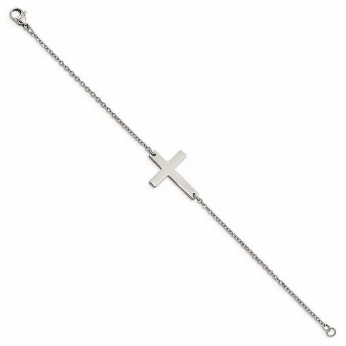 Chisel Stainless Steel Polished Sideways Cross 725in Bracelet Bracelets Chisel Stainless Steel Polished Sideways Cross 725in Bracelet Bracelets