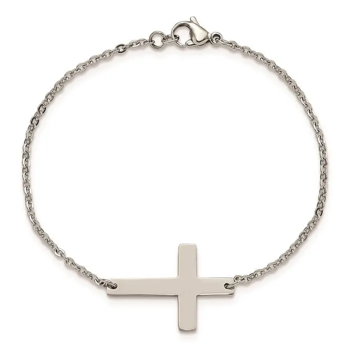 Chisel Stainless Steel Polished Sideways Cross 725in Bracelet Bracelets Chisel Stainless Steel Polished Sideways Cross 725in Bracelet Bracelets