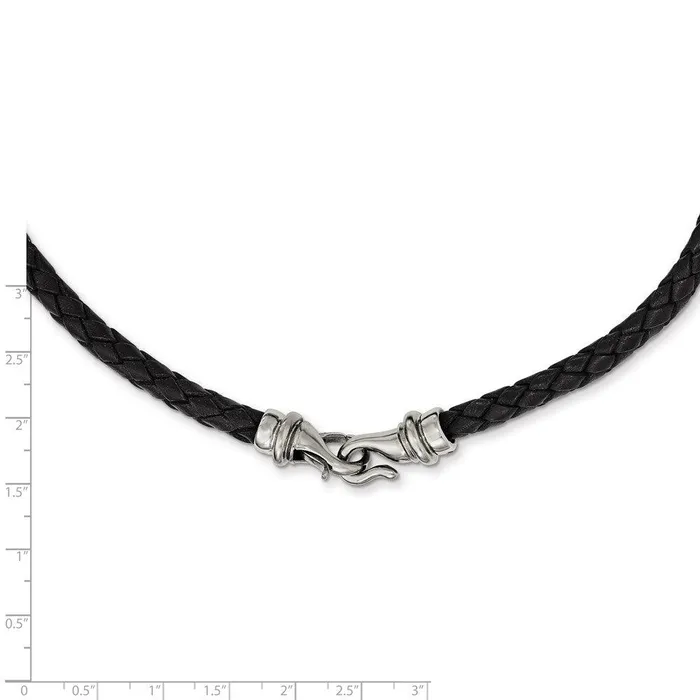 Chisel Stainless Steel Polished Woven Black Leather Necklace Necklaces Chisel Stainless Steel Polished Woven Black Leather Necklace Necklaces