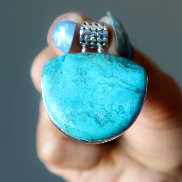 Chrysocolla Pendant Jungle Love Gem Sterling Silver Satin Crystals Necklaces