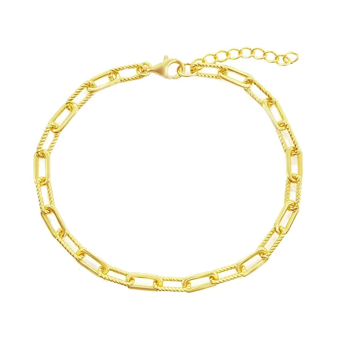 Classic Bracelets Classic Unisex Bracelet Gold Plated Polished and Rope Design Paperclip S5128GP Classic Bracelets Classic Unisex Bracelet Gold Plated Polished and Rope Design Paperclip S5128GP
