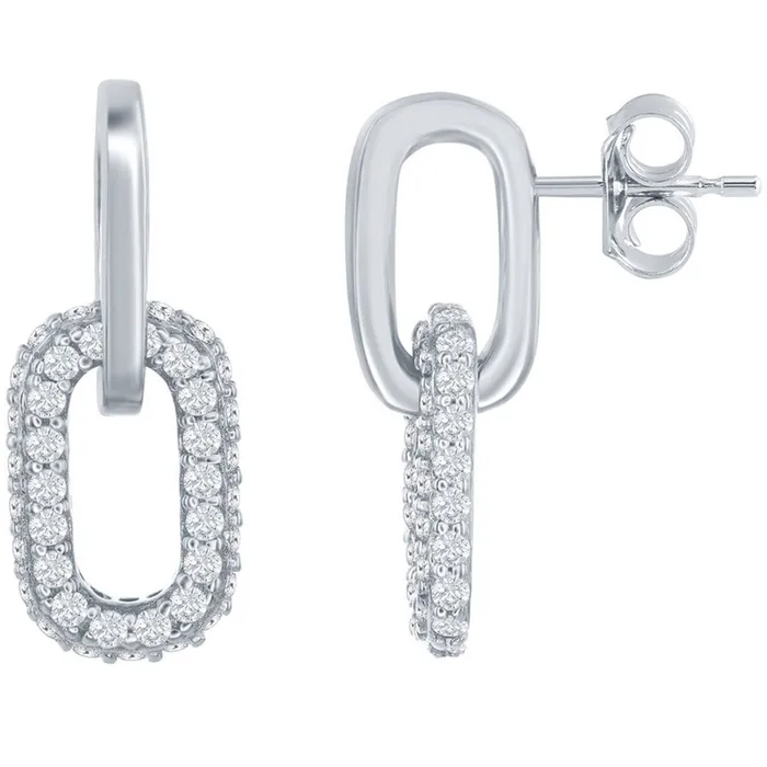 Classic Earrings Classic Womens Earrings Silver Micro Pave CZ Paperclip Post Back Closure D7970 Classic Earrings Classic Womens Earrings Silver Micro Pave CZ Paperclip Post Back Closure D7970