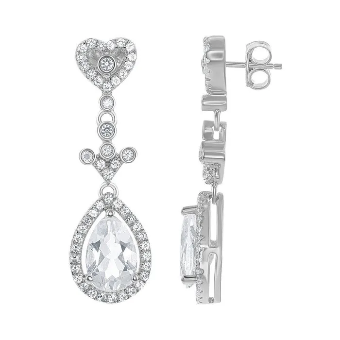 Classic Earrings Sterling Silver Heart Teardrop Bridal Earrings