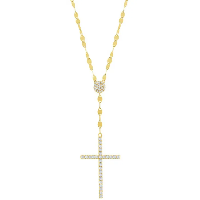 Classic Necklaces Classic Womens Necklace Gold Plated White CZ Stone Cross Mirror Chain M6997GP Classic Necklaces Classic Womens Necklace Gold Plated White CZ Stone Cross Mirror Chain M6997GP