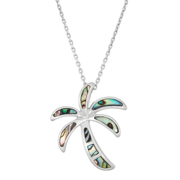 Classic Necklaces Sterling Silver Abalone Palm Tree Pendant