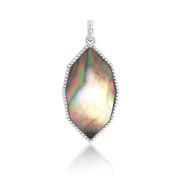 Classic Necklaces Sterling Silver Black MOP Marquise CZ Pendant