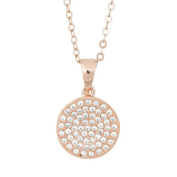 Classic Necklaces Sterling Silver Flat Micro Pave Pendant Rose Gold Plated Classic Necklaces Sterling Silver Flat Micro Pave Pendant Rose Gold Plated