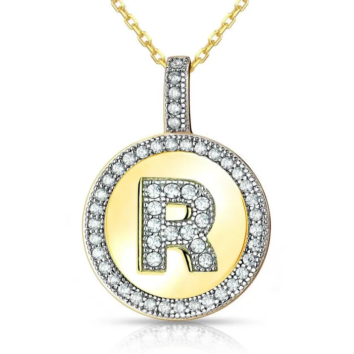 Classic Necklaces Sterling Silver Gold Plated Circle R Pendant with Chain