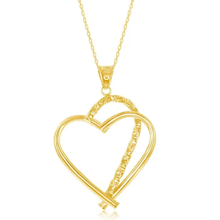 Classic Necklaces Sterling Silver Gold Plated DiamondCut Heart Pendant