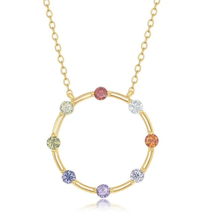 Classic Necklaces Sterling Silver Gold Plated Rainbow CZ Open Circle Necklace Classic Necklaces Sterling Silver Gold Plated Rainbow CZ Open Circle Necklace