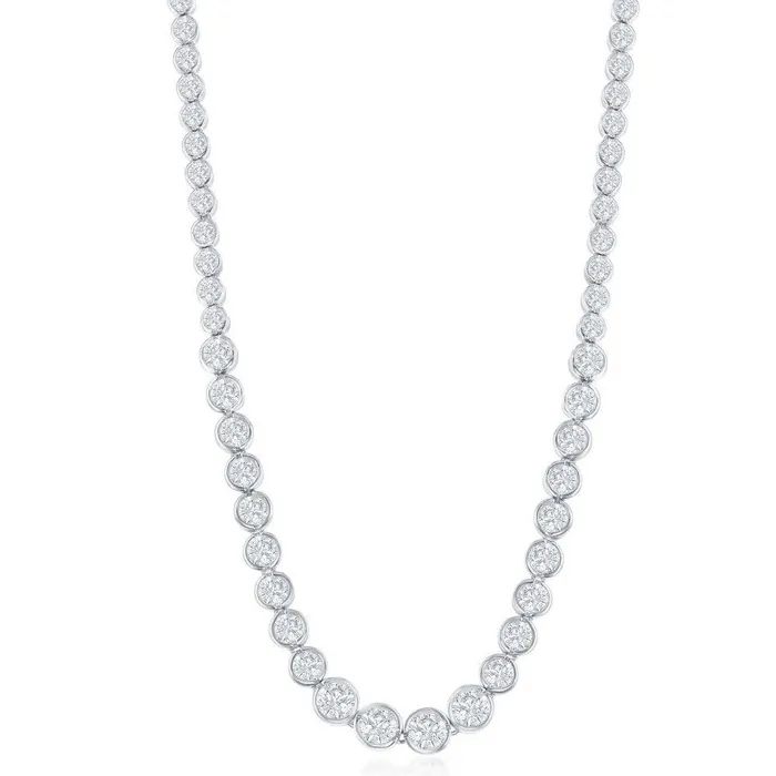 Classic Necklaces Sterling Silver Linked Circles CZ Tennis Chain 16