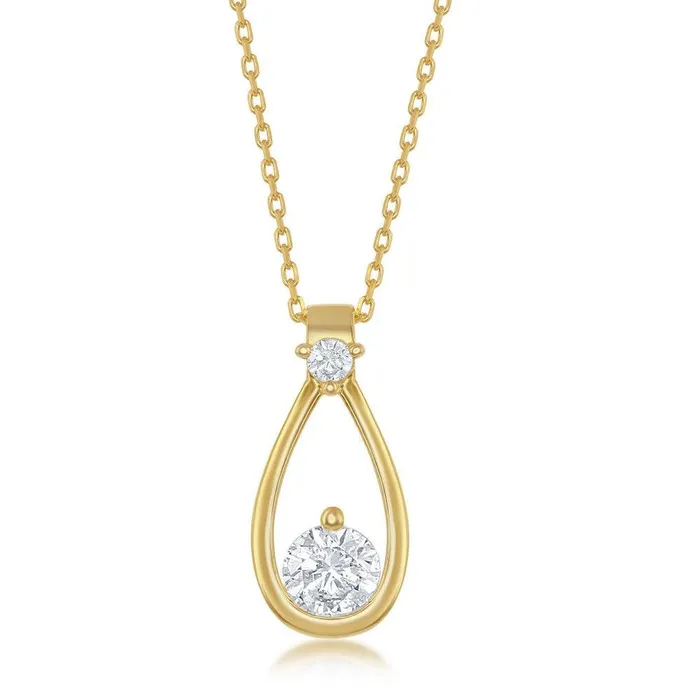 Classic Necklaces Sterling Silver Pearshaped Round CZ Pendant Gold Plated