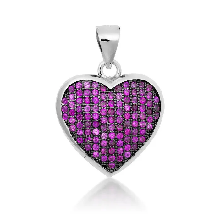 Classic Necklaces Sterling Silver Pink CZ Micro Pave Heart Pendant