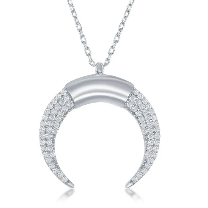 Classic Necklaces Sterling Silver Reversed Horn Cubic Zirconia Necklace
