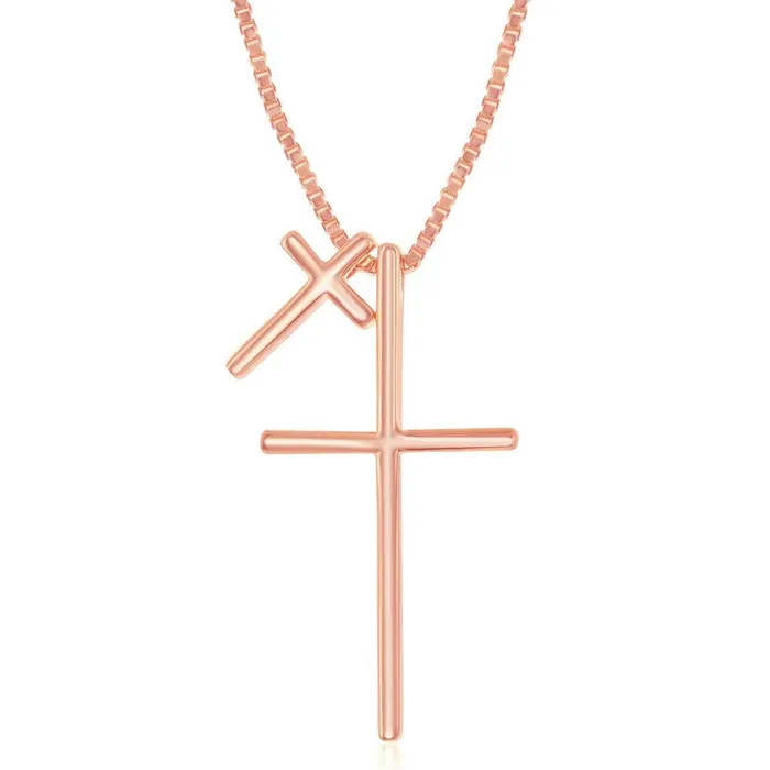 Classic Necklaces Sterling Silver Rose Gold Plated Double Cross Necklace