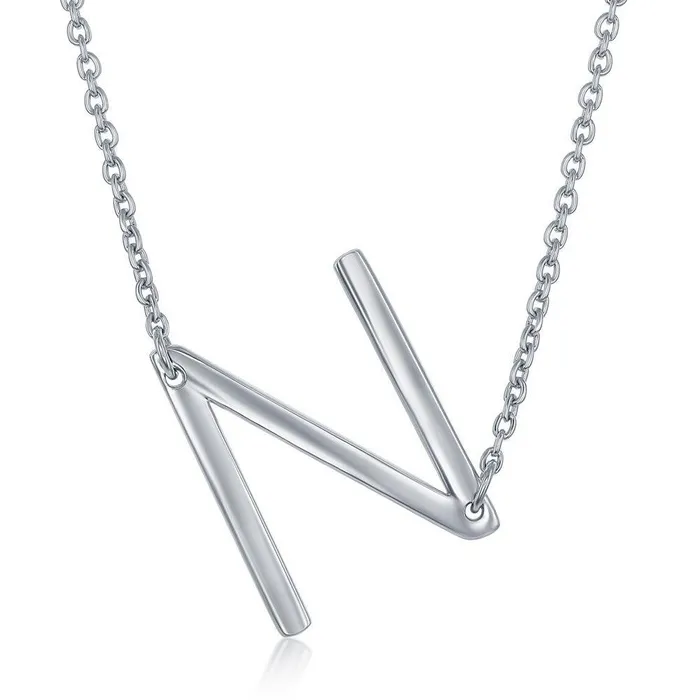 Classic Necklaces Sterling Silver Sideways N Initial Necklace