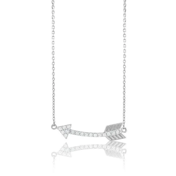 Classic Necklaces Sterling Silver Small CZ Curved Arrow Necklace