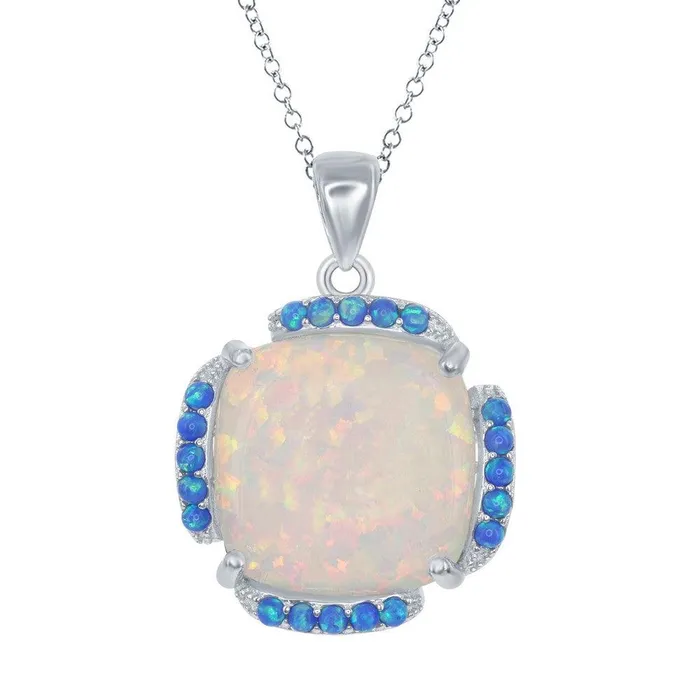 Classic Necklaces Sterling Silver White and Blue Opal Square Pendant
