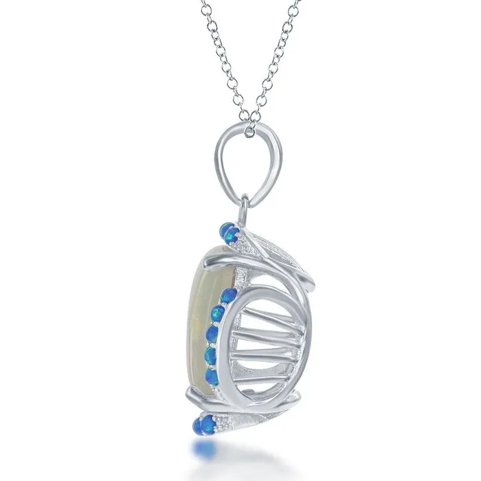 Classic Necklaces Sterling Silver White and Blue Opal Square Pendant Classic Necklaces Sterling Silver White and Blue Opal Square Pendant
