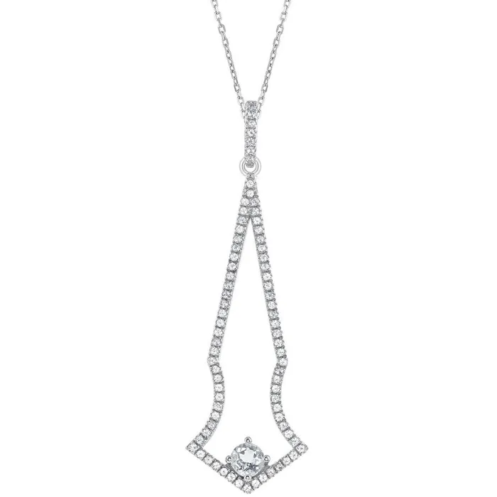 Classic Necklaces Womens Necklace Sterling Silver Thin Long Open White Topaz BLK7534 Classic Necklaces Womens Necklace Sterling Silver Thin Long Open White Topaz BLK7534