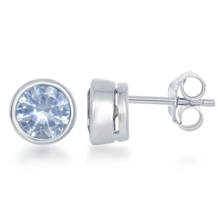 Classic Sterling Silver Blue Aquamarine Stud Earrings Earrings