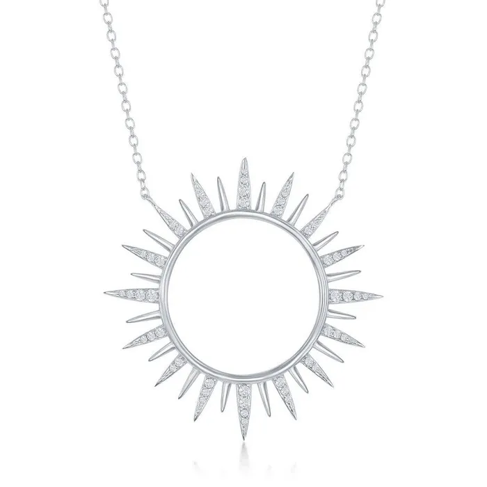Classic Sterling Silver Cubic Zirconia Sun Necklace Necklaces